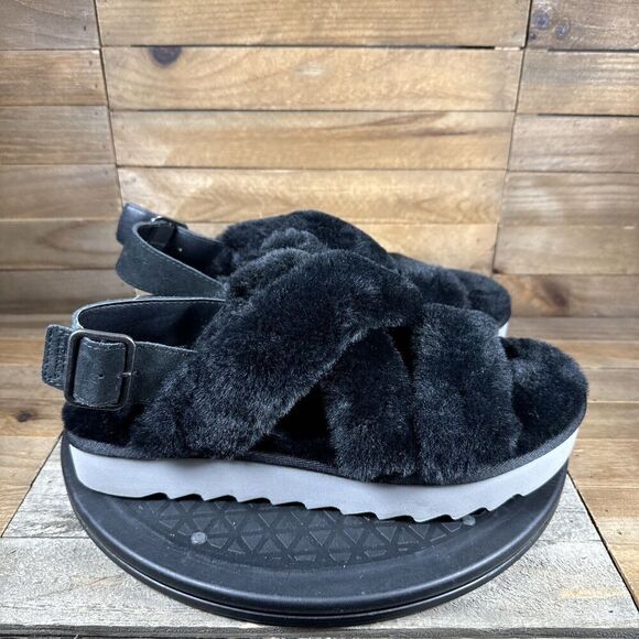 Koolaburra by UGG Adjustable Sandals Fuzz-ee Black Womens Size 9 Slippers - Picture 1 of 10